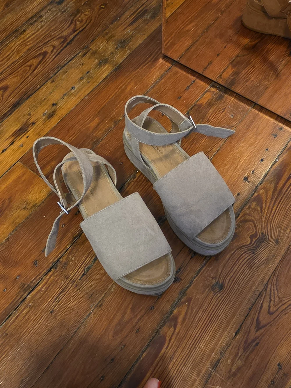 ASOS Taupe Suede Platform Sandals with Ankle Strap